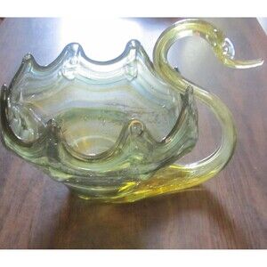 Green Blown Glass Swan Bowl